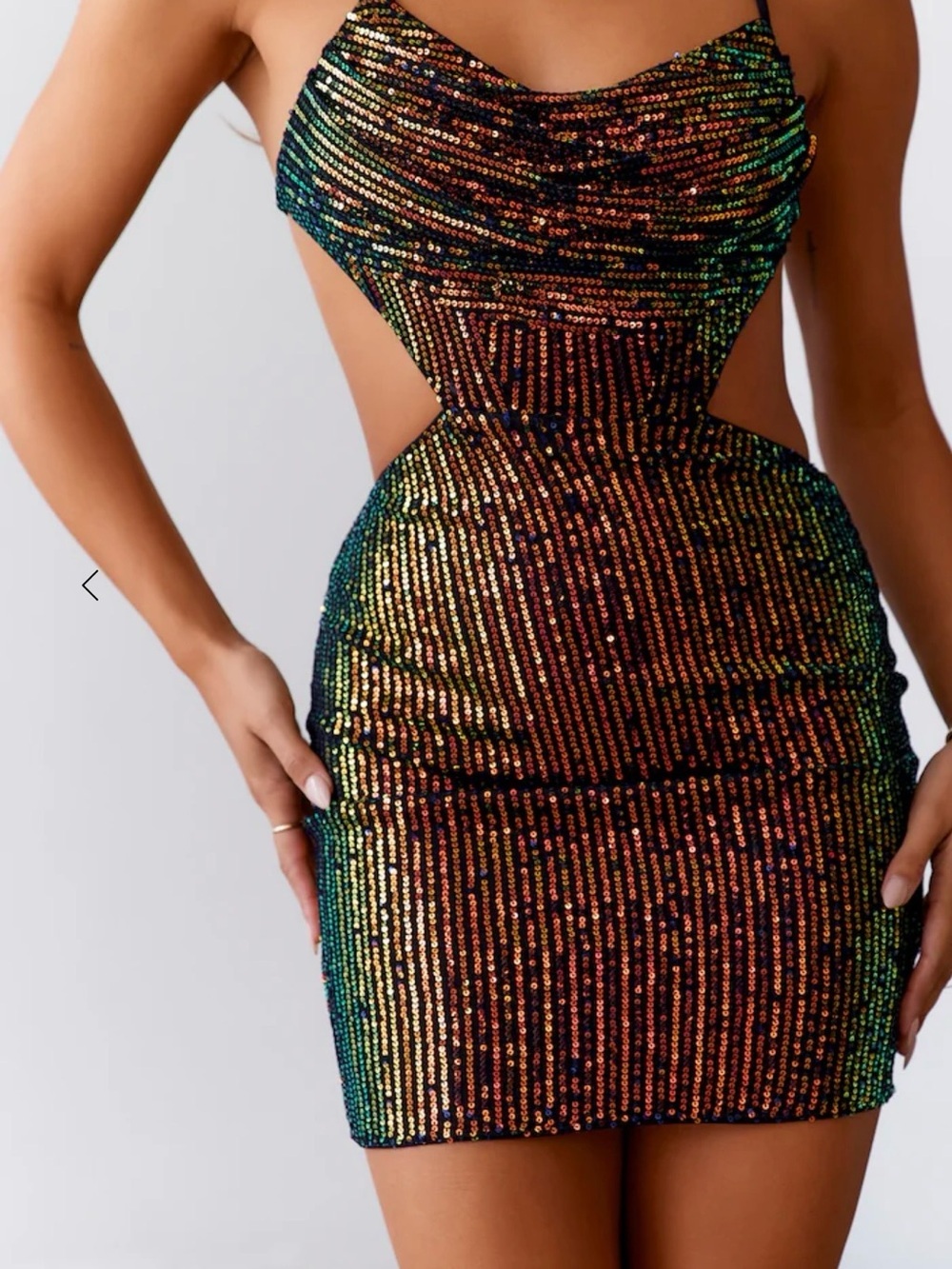 Hello Molly Iridescent Sequin Cutout Mini Dress - Black with Multicolor Sparkle